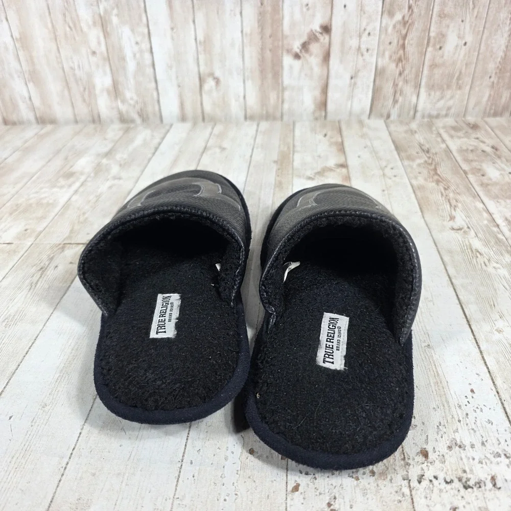 True‎ Religion Men's Slippers Black Logo Comfort House Shoes Size M 9-10